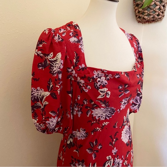 Anthropologie Maeve Red Floral Puff Sleeve Prairie Dress - Picture 6 of 13